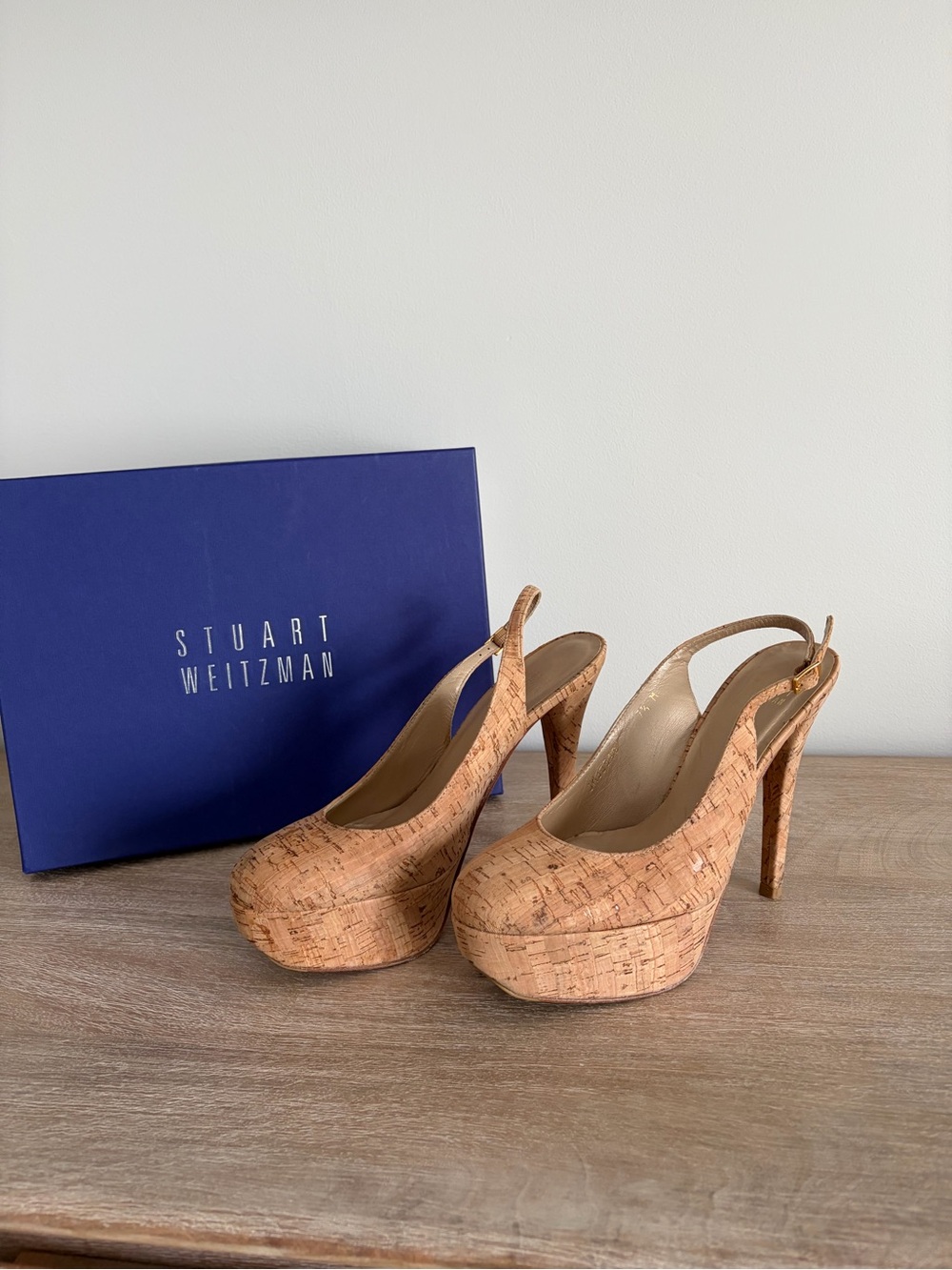 Stuart Weitzman Cork Platform Slingback Pumps - Cork Tan